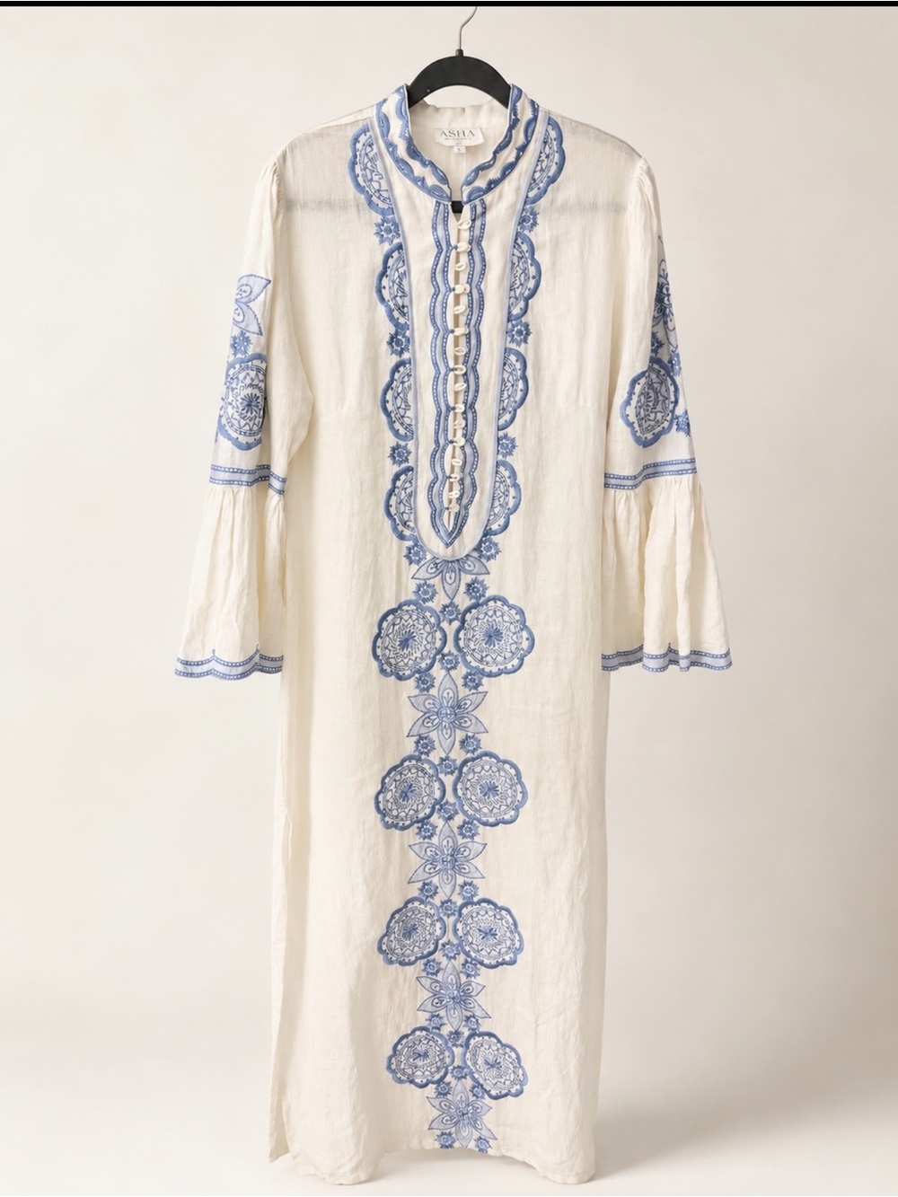 Embroidered White & Blue Maxi Dress made by ASHA By Ashely
